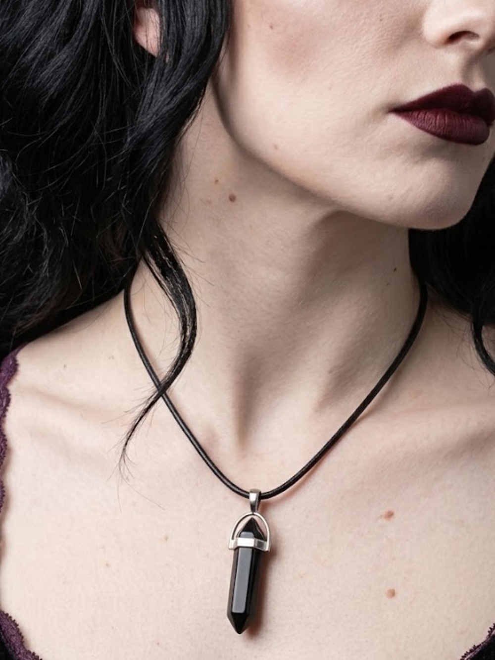Black Crystal Point Pendant Necklace - Women Jewelry